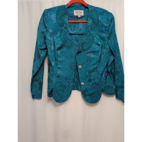 nah nah collection 12 jacket teal paisley rhinestone buttons shoulder pads - Picture 2 of 9